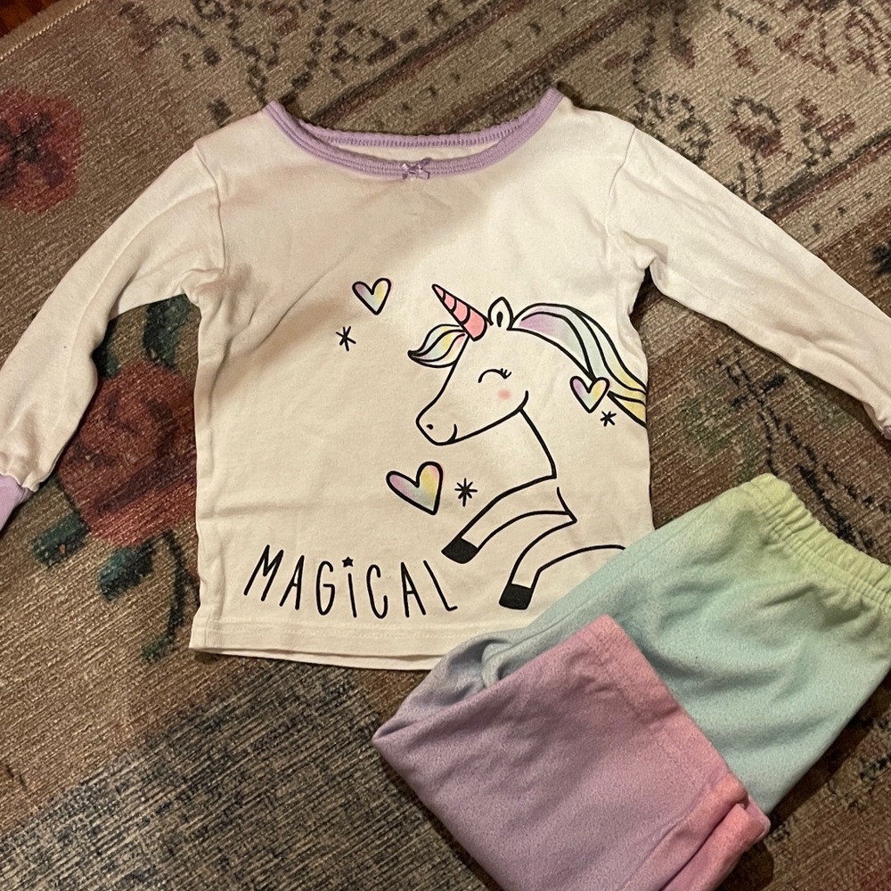 Carters Magical Unicorn Kids Pajamas - white and Pastel